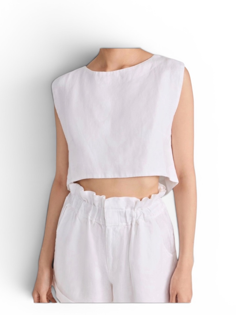 POSSE "Martina" Linen Crop Top - White / Ivory | S